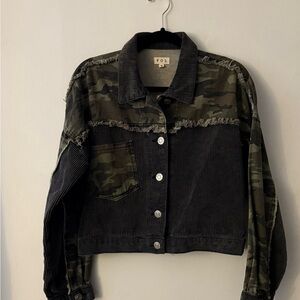 POL Corduroy and Camouflage Trucker Jacket